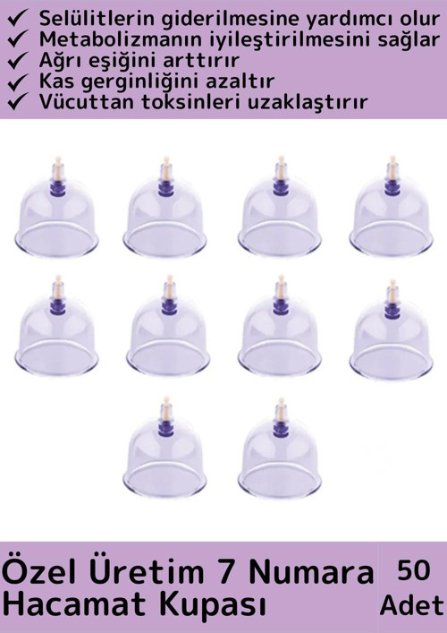 Özel Üretim Yüksek Kaliteli Selülit Çatlak Giderici Vakumlu 7 Numara Hacamat Kupası 50 Adet