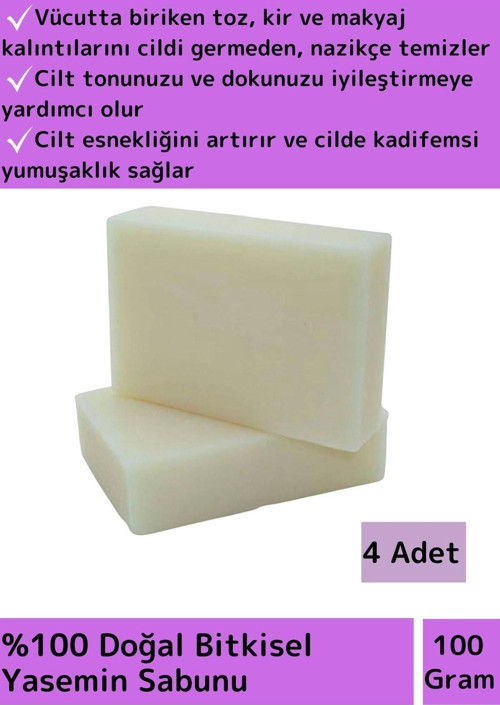 Bitkisel Güzel Kokulu Yasemin Sabunu Doğal Üretim Tüm Cilt Tipleri İçin Uygun 4 Adet