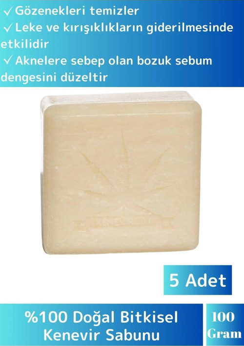 Doğal %100 Saf Özel Üretim Saç Cilt Vücut Kullanım Kırışıklık Karşıtı Kenevir Sabunu 5 Adet