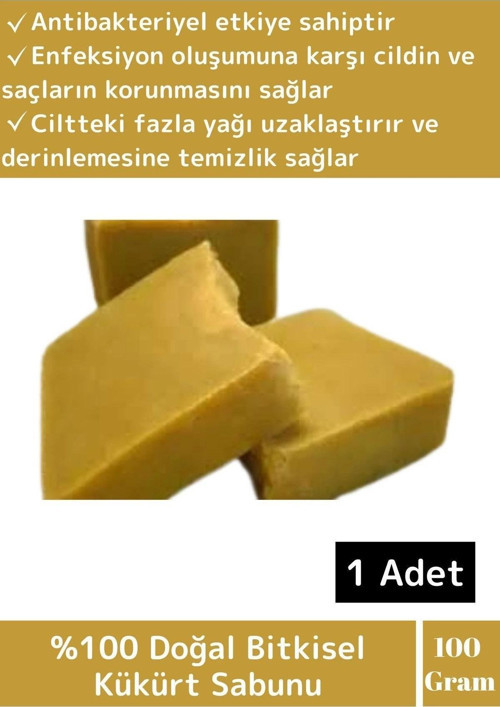 %100 Bitkisel Özel Üretim Saç Yüz Cilt Vücut Kullanım Temizleyici Etkili Doğal Kükürt Sabunu 1 Adet