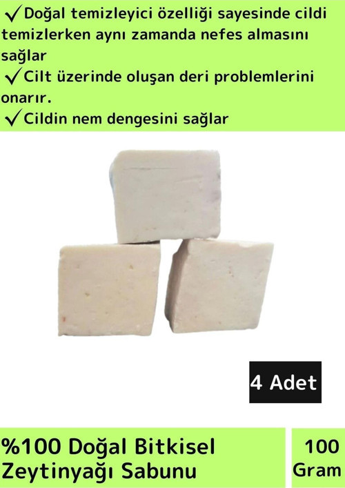 Özel Üretim %100 Doğal Cilt Nemlendirici Yüz Cilt Saç Vücut İçin Bitkisel Zeytinyağı Sabunu 4 Adet