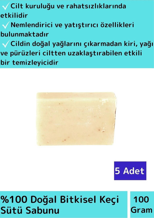 Doğal Keçi Sütü Sabunu Özel Üretim Tüm Cilt Tipleri İçin Uygun 5 Adet 100gr