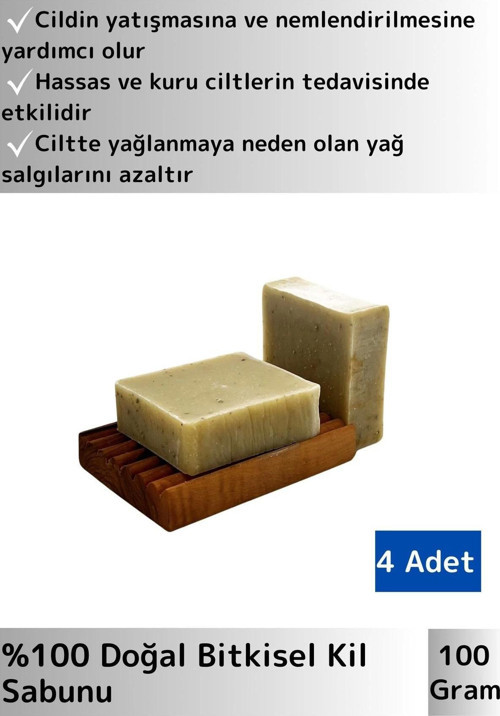 Doğal Kil Sabunu Özel Üretim Tüm Cilt Tipleri İçin Uygun 4 Adet 100gr