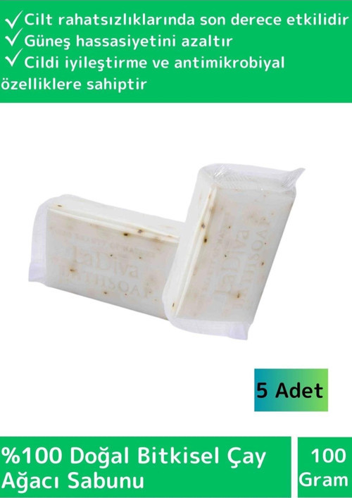 Özel Üretim %100 Doğal Cilt Sorunlarında Etkili Cilt Yüz Saç Vücut Bitkisel Çay Ağacı Sabunu 5 Adet
