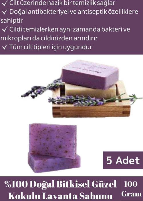 Özel Üretim %100 Doğal Cilt&Saç Onarıcı Tüm Ciltler İçin Uygun Güzel Kokulu Lavanta Sabunu 5 Adet