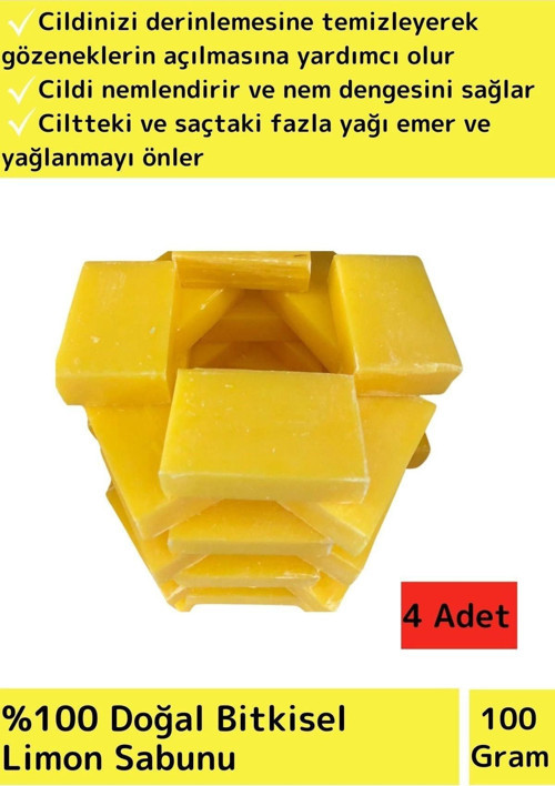 Özel Üretim %100 Doğal Ciltte Derinlemesine Temizlik Yüz Cilt Saç Vücut Bitkisel Limon Sabunu 4 Adet