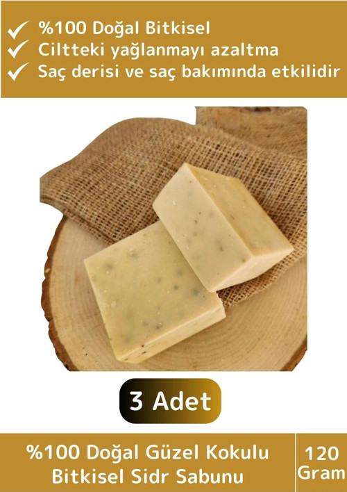 Özel %100 Doğal Bitkisel Güzel Kokulu El Yüz Saç Vücut Cilt Orijinal Sidr Sabunu 120 Gram 3 Adet