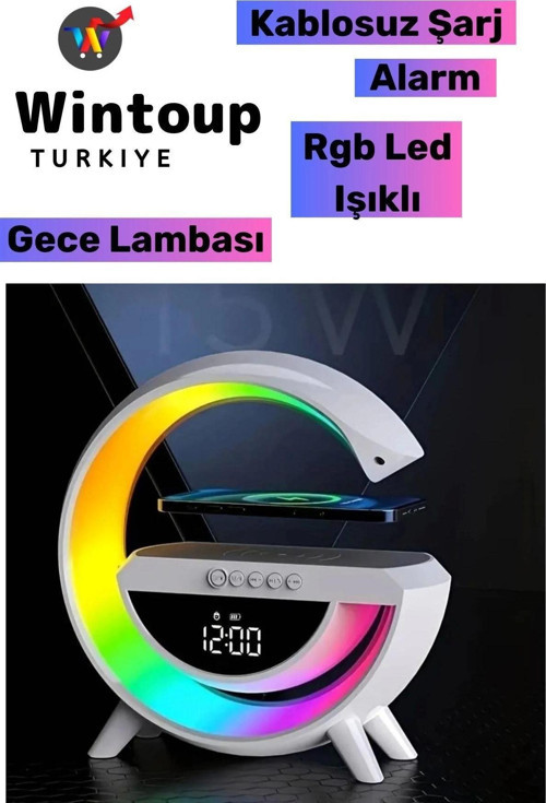 Bluetooth Hoparlör Rgb Led Işıklı Speaker Alarm Saat Aux Usb Sd Kart Wireless Şarj