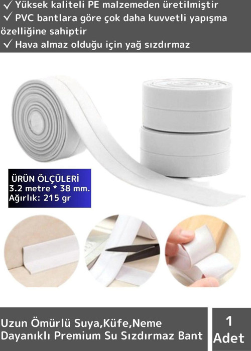 Premium Seri Ultra Güçlü Suya Küfe Dayanıklı Pencere Banyo Lavabo Kenar Süper Yalıtım Bantı 1 Adt