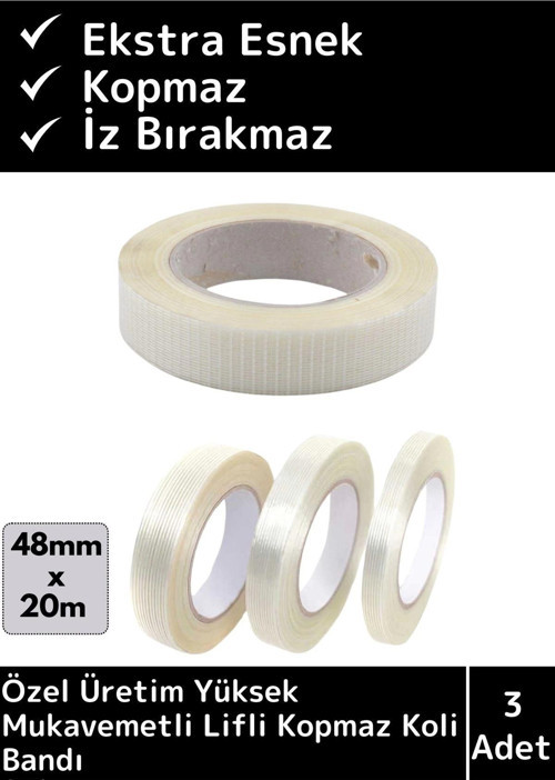 Özel Üretim İz Bırakmaz Yüksek Mukavemetli Çok Güçlü Lifli Kopmaz Koli Bandı 3 Adet