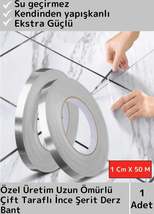 Premium Seri Uzun Ömürlü Ekstra Güçlü Su Geçirmez Fayans Arası Şerif Derz Bant 1 Cm X 50 Metre