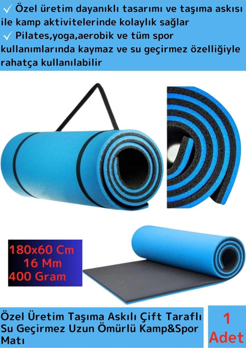 Özel Üretim Su Geçirmez Taşıma Askılı Çift Taraflı Kamp Yoga Pilates Fitness Uyku Matı 16Mm Kalın