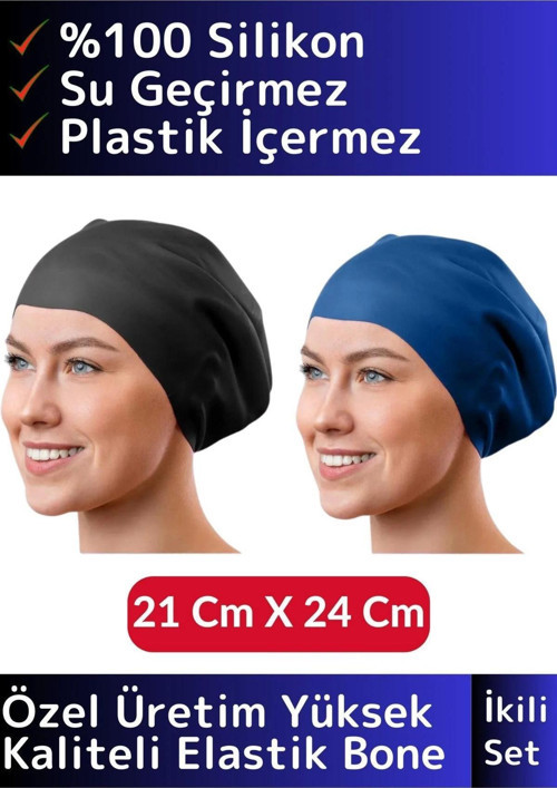 Özel Model Silikon Su Geçirmez Yüzücü Havuz Deniz Bone Elastik Yüzme Şapkası Bone 2li Set Unisex