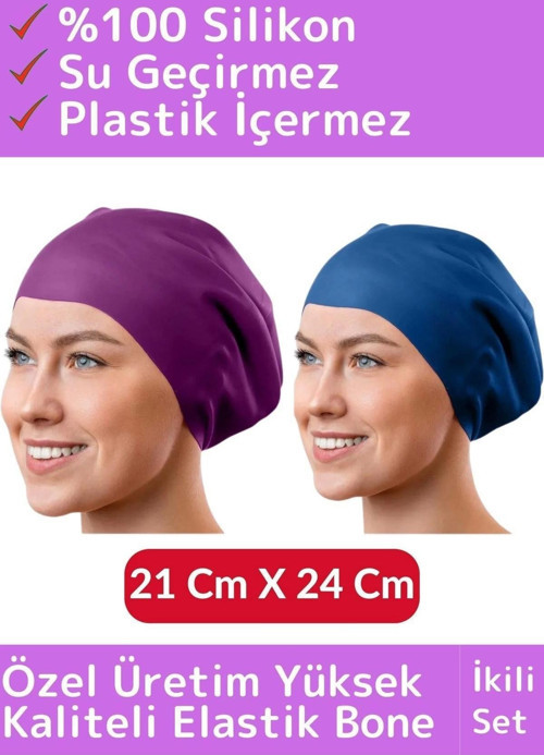Özel Model Silikon Su Geçirmez Yüzücü Havuz Deniz Bone Elastik Yüzme Şapkası Bone 2li Set Unisex