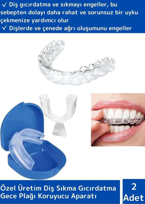 Premium Çene Sıkma Diş Gıcırdatma Bruxism Gece Plağı Koruyucu Aparatı Dişlik Uyku Aparatı 2 Adet