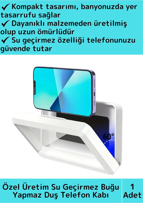 Premium Uzun Ömürlü Duvara Monte Pratik Su Geçirmez Buğu Yapmaz Duş Mutfak Dayanıklı Telefon Kabı