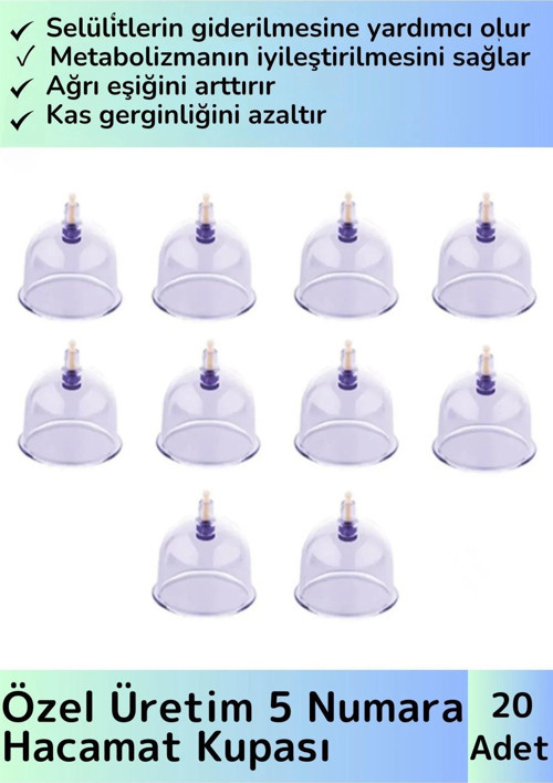 Özel Üretim Yüksek Kaliteli Selülit Çatlak Giderici Vakumlu 5 Numara Hacamat Kupası 20 Adet