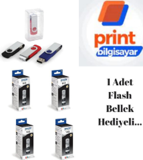 Epson 103 / L3156 Siyah Orjinal Mürekkep 4'LÜ Avantaj Paket Flash Usb Bellek Hediyeli