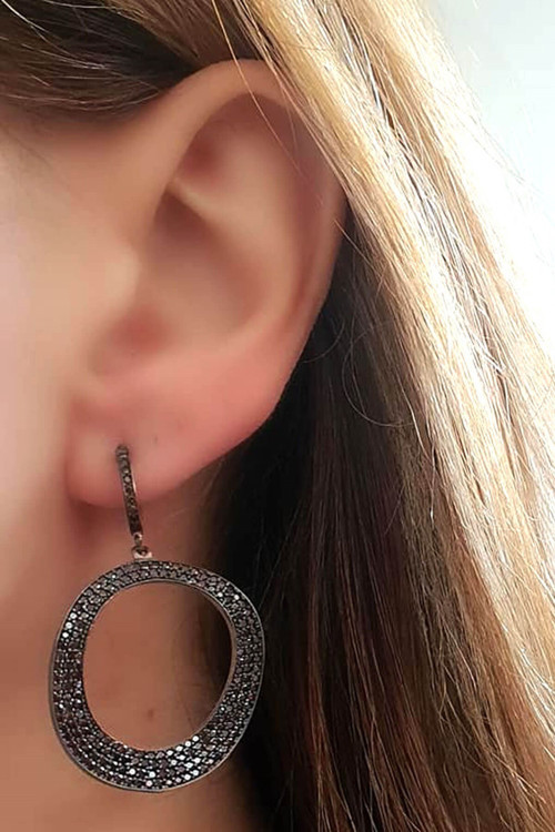 Kahverengi granat taşlı gümüş rose lüks küpe