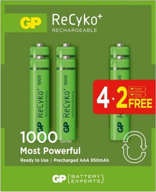 AAA 950 mAh Şarjlı İnce Kalem Pil 4+2'li Paket GP100AAAHCE4-2BB