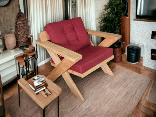 Berlin Masif Ahşap Bahçe Balkon Koltuk Kestane Ağacı - 1 Adet Tekli Koltuk Bordo A.T