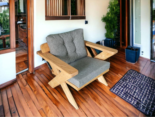 Berlin Masif Ahşap Bahçe Balkon Koltuk Kestane Ağacı - 1 Adet Tekli Koltuk Gri A.T