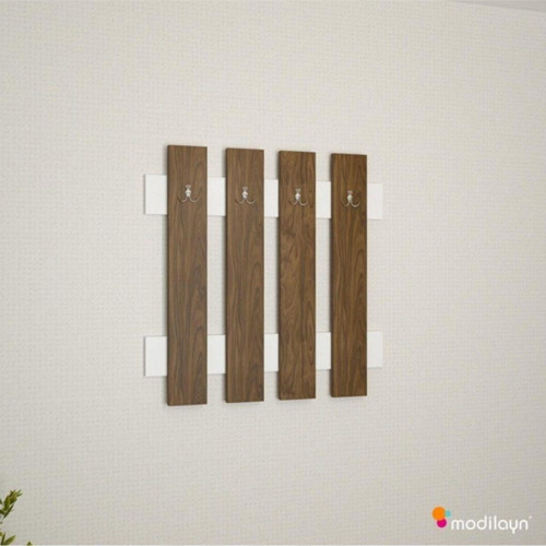 Fulya Duvar Elbise Askılık, Banyo, Mutfak, Ofis, Kapı Arkası Askılık, Ceviz Beyaz