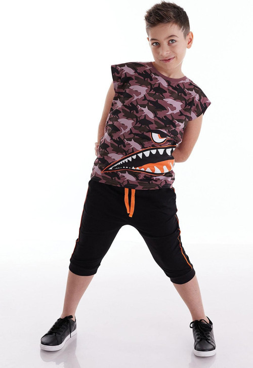 Monster Shark Erkek Çocuk T-shirt Kapri Şort Takım