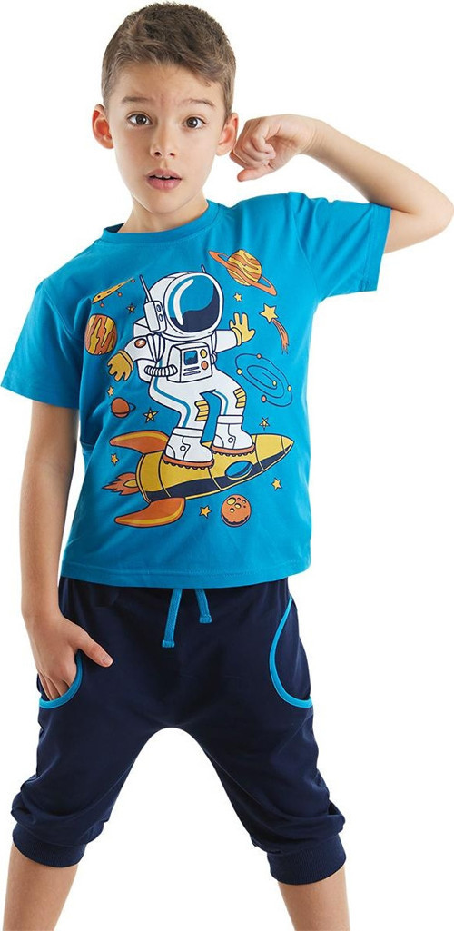 Astronot Lacivert Erkek Çocuk Yazlık T-shirt Kapri Şort Takım