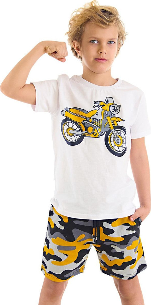 Motorcycle Erkek Çocuk Yazlık T-shirt Kamuflaj Şort Takım