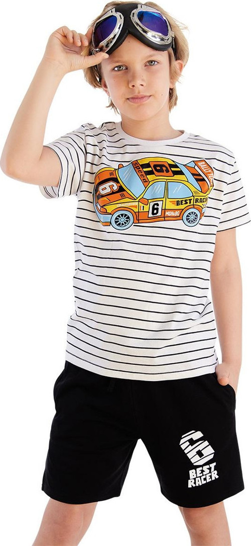 Yarışçı Araba Çizgili Erkek Çocuk Yazlık T-shirt Şort Takım