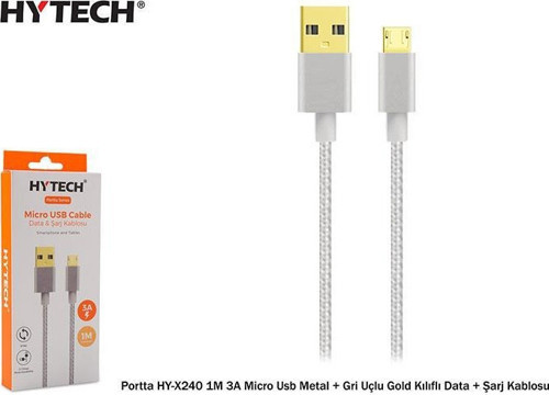 Portta HY-X240 1M 3A Micro Usb Kılıflı Gri Data + Şarj Kablosu