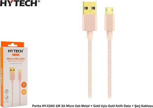 Portta HY-X240 1M 3A Micro Usb Kılıflı Gold Data + Şarj Kablosu