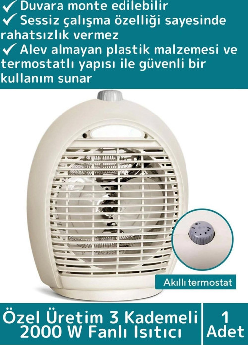 Özel Portable 2000 W Sessiz Masa Üstü Duvara Monte Soğuk Sıcak 3 Kademeli Fanlı Ultra Etkili Isıtıcı