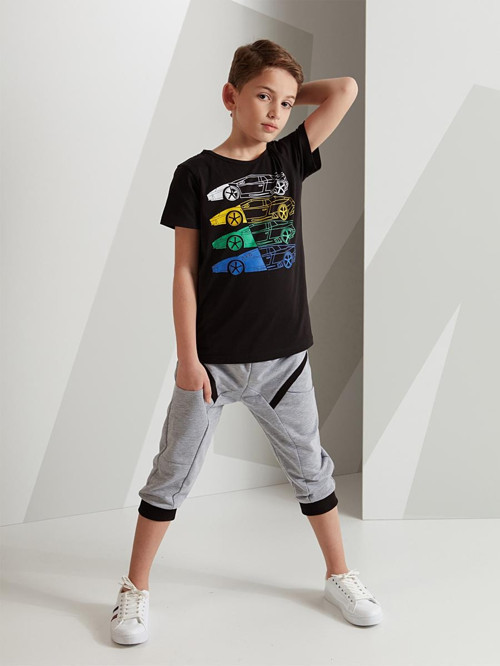 4 Cars Erkek Çocuk T-shirt Kapri Şort Takım