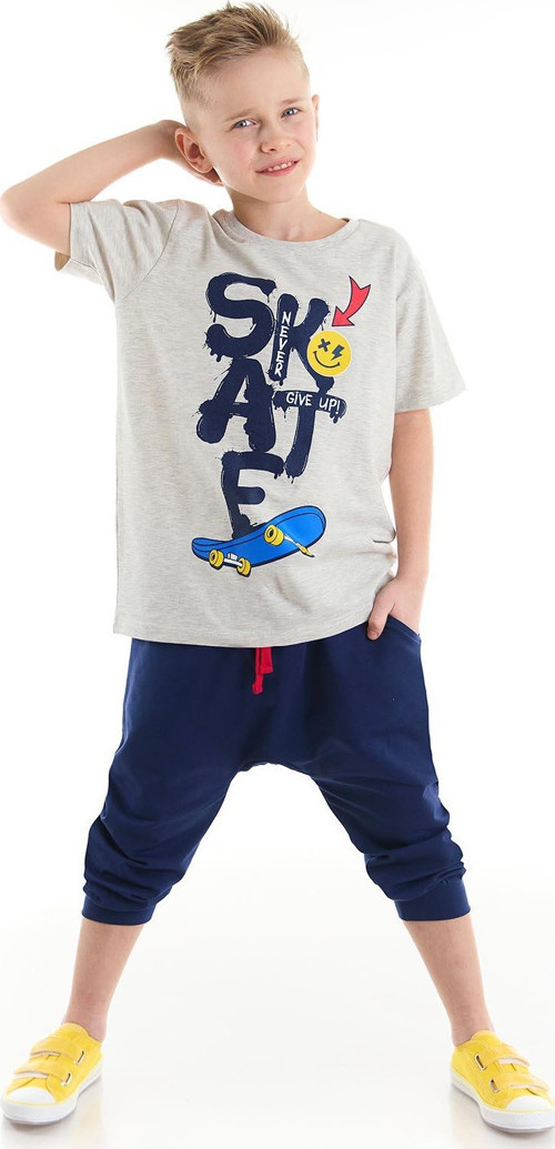 Mavi Kaykay Erkek Çocuk T-shirt Kapri Şort Takım