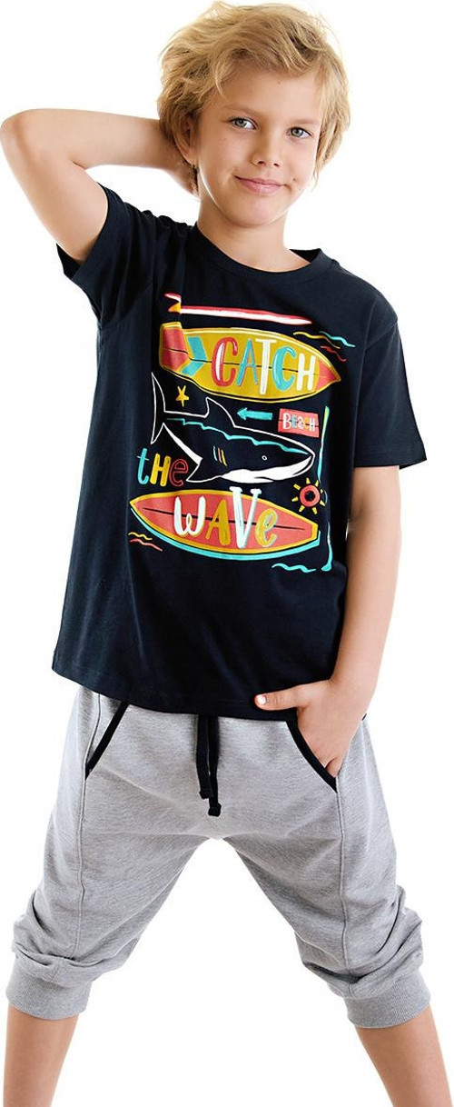 Catch Wave Shark Lacivert Erkek Çocuk Yazlık T-shirt Kapri Şort Takım