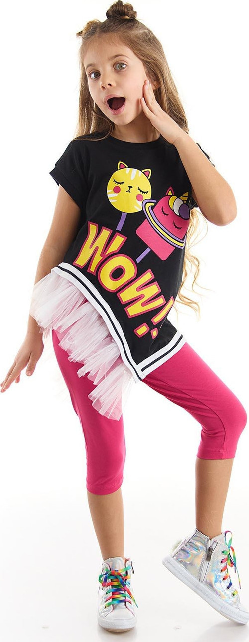 Wow Tüllü Kız Çocuk T-Shirt Pembe Tayt Takım