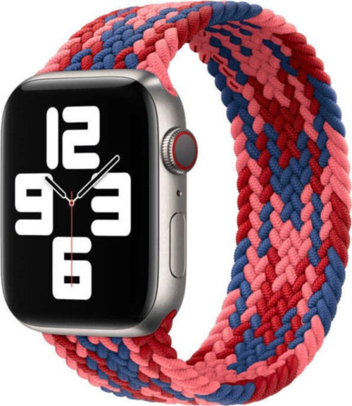 Apple Watch 40mm Hasır Örgü Tasarımlı Medium Kordon - Mavi-Kırmızı