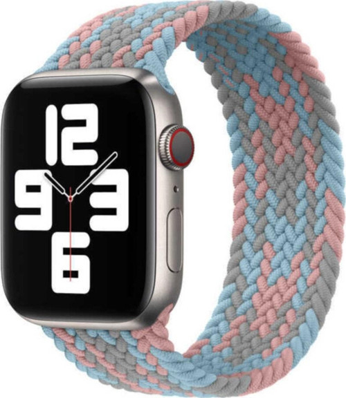 Apple Watch 40mm Hasır Örgü Tasarımlı Medium Kordon - Mavi-Pembe