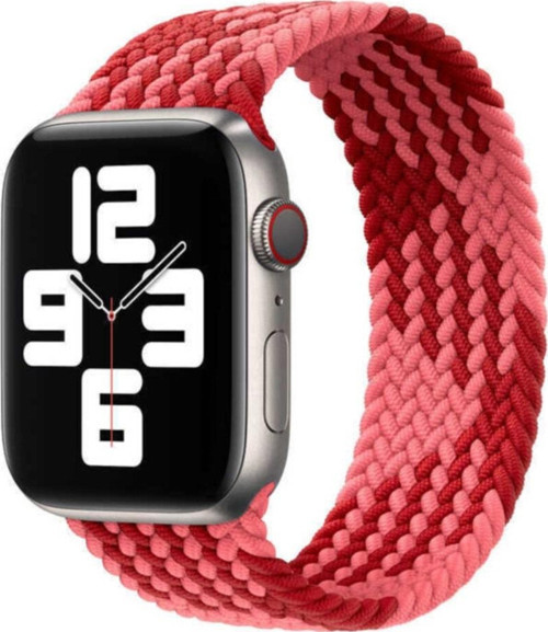 Apple Watch 40mm Hasır Örgü Tasarımlı Small Kordon - Kırmızı-Pembe