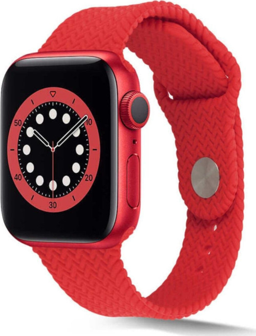 Apple Watch 42mm Hasır Örgü Silikon Kordon - Kırmızı
