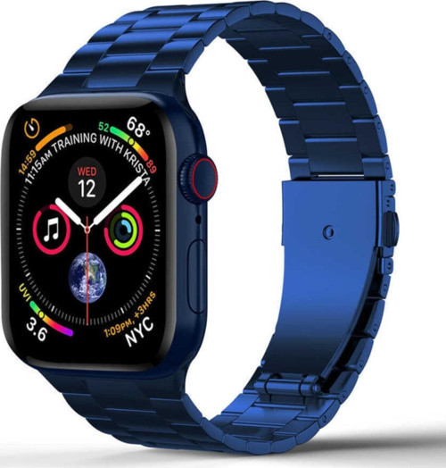 Apple Watch Uyumlu 44mm Klipsli Metal Kordon - Mavi