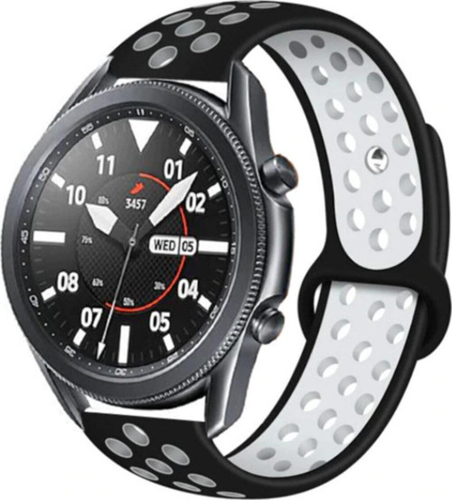 Huawei Honor Magic 2 Uyumlu 46mm Silikon Kordon - Siyah-Beyaz