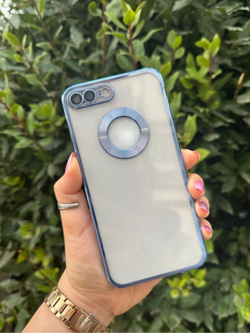 İphone 7 Plus ve 8 Plus İle Uyumlu Şeffaf Logo Açık Kenarları Parlak Lüx Omega Kılıf