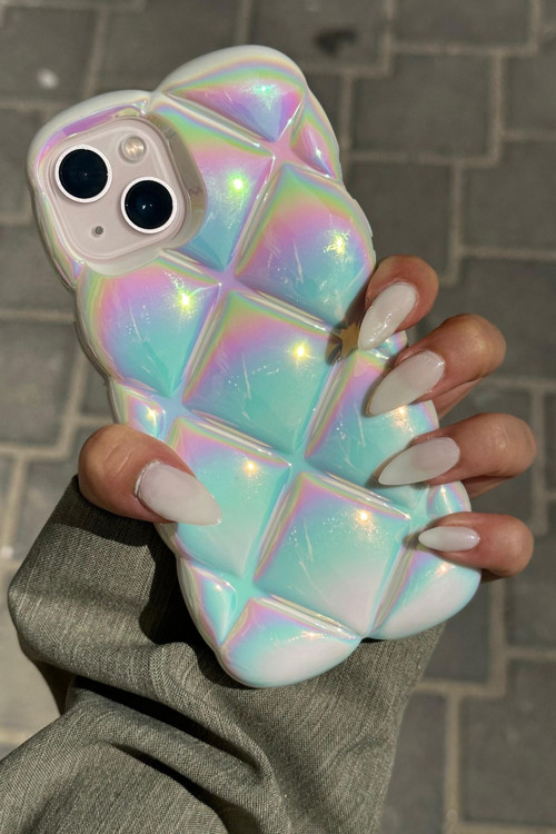 İphone 13 Uyumlu Kabartma Desenli 3D Darbe Emici Ultra Sağlam PUFY Kılıf BEYAZ