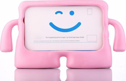 Apple iPad 2 Renkli Tutacaklı Stantlı Silikon Çocuk Tablet Kılıfı - Pembe