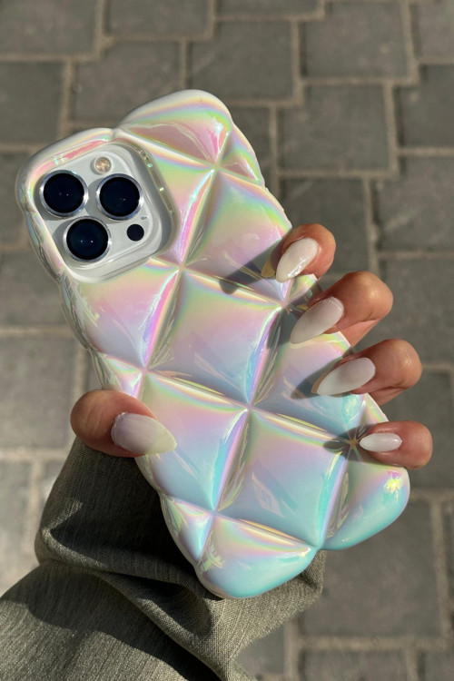 iPhone 14 Pro max Uyumlu Kabartma Desenli 3D Darbe Emici Ultra Sağlam PUFY Kılıf BEYAZ