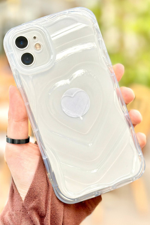 iPhone 11 Kalp Desenli Kabartmalı Zarif 3D Şeffaf Kamera Korumalı Silikon Kılıf