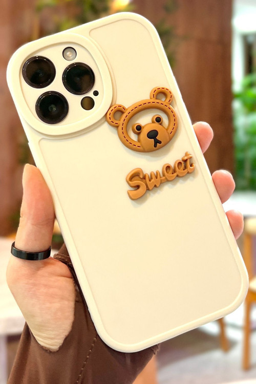 iPhone 15 Pro Max Ayıcık Desenli Sevimli 3 Boyutlu Tatlı Kamera Korumalı Silikon Shape Kılıf Uyumlu